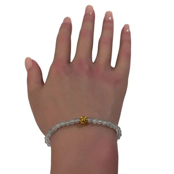 18K Gold Money Coin Ball Lucky Charm Bracelet Mini Gemstones Natural Aquamarine - Picture 7 of 7